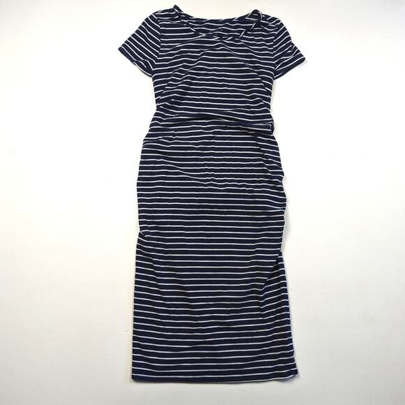 Isabel Maternity T-Shirt Dress Women's Size Small Navy Stripe Midi - Picture 1 of 7